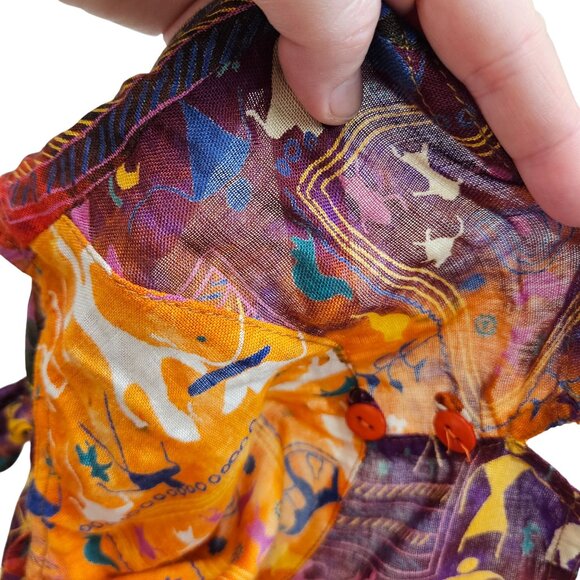 Ethnic Sleeveless Crop Top Button Front Vibrant Burning Man Festival Boho - Picture 6 of 7